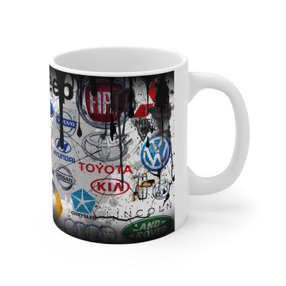 Car Enthusiast Ceramic Coffee Cups - 11oz & 15oz with Automotive Logos Design