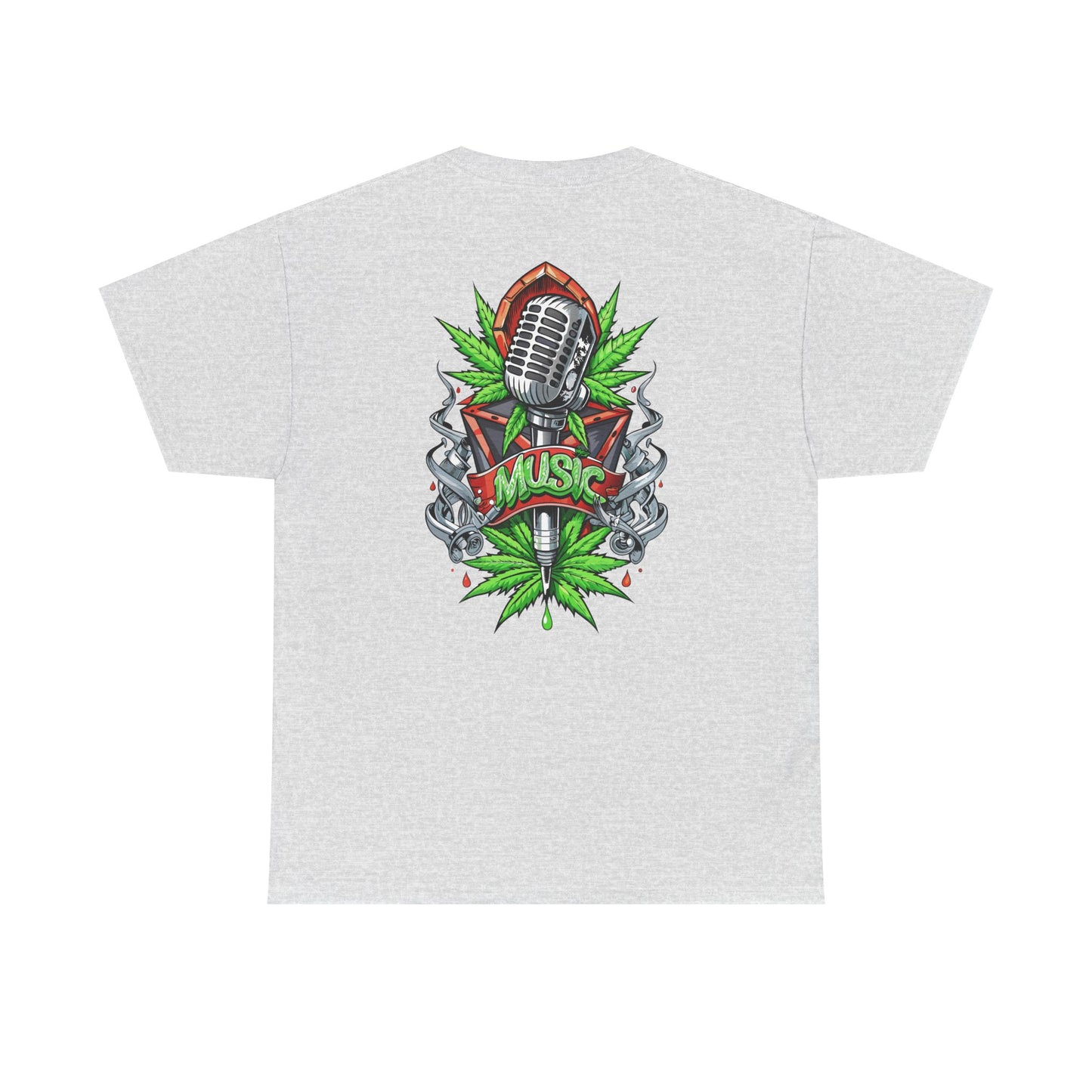 Music Microphone Tee — Retro Mic & Leaf Graphic T-Shirt