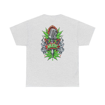 Music Microphone Tee — Retro Mic & Leaf Graphic T-Shirt