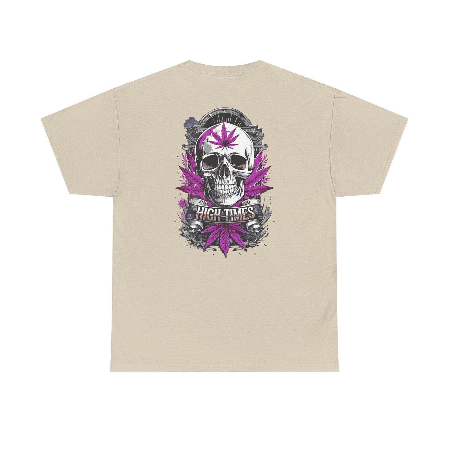 Skull & Purple Cannabis Leaf Tee - "High Times" Graphic T-Shirt Both