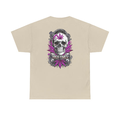 Skull & Purple Cannabis Leaf Tee - "High Times" Graphic T-Shirt Both