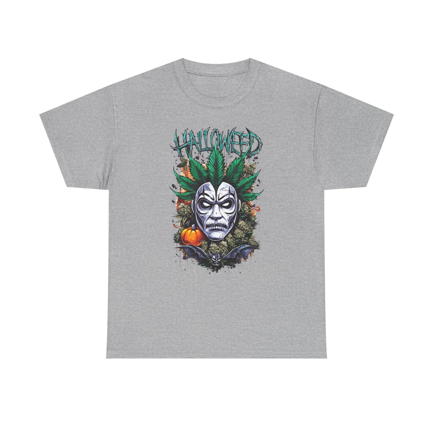 Hallowed Harvest Tee — Halloween Mask & Pumpkin Graphic T-Shirt