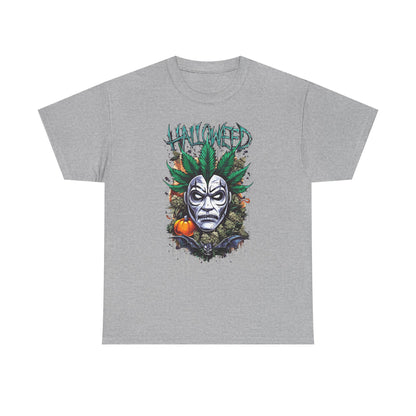 Hallowed Harvest Tee — Halloween Mask & Pumpkin Graphic T-Shirt