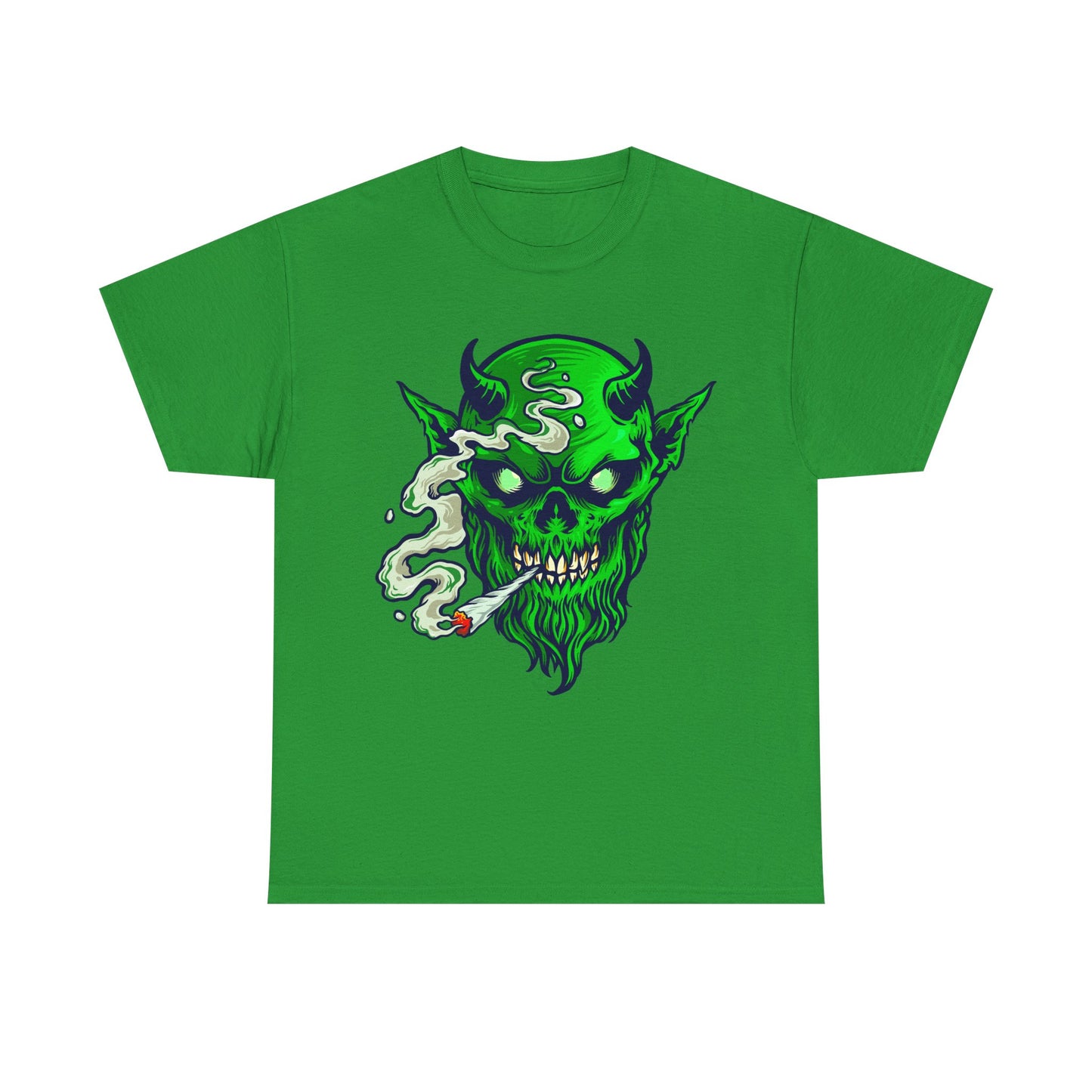 Smoking Green Demon Skull T-Shirt — Creepy Stoner Graphic Tee