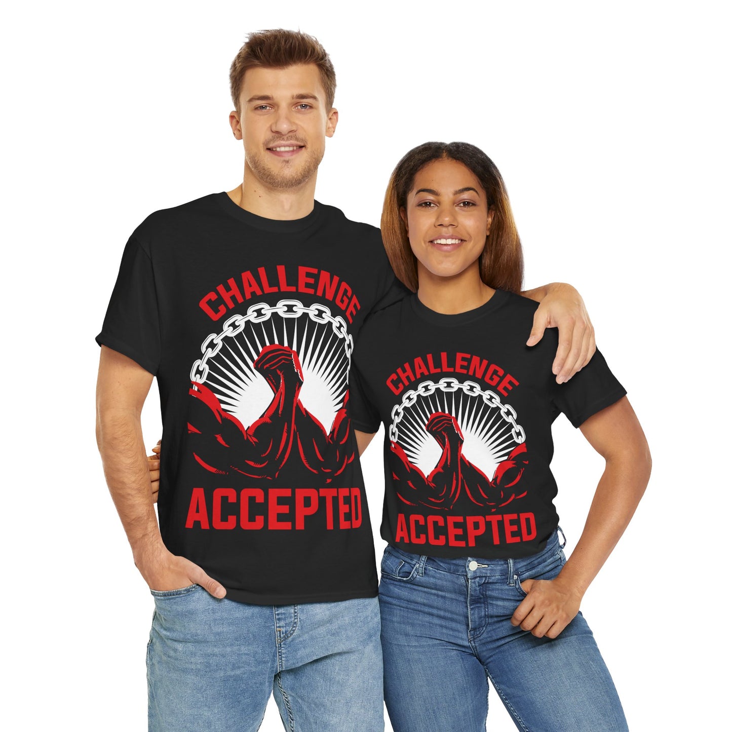 Challenge Accepted Unisex Heavy Cotton Tee - Motivational Fitness Shirt Black