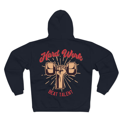 Hard Work Beat Talent Unisex Zip Hoodie - Motivational Sweatshirt for Fitness Enthusiasts
