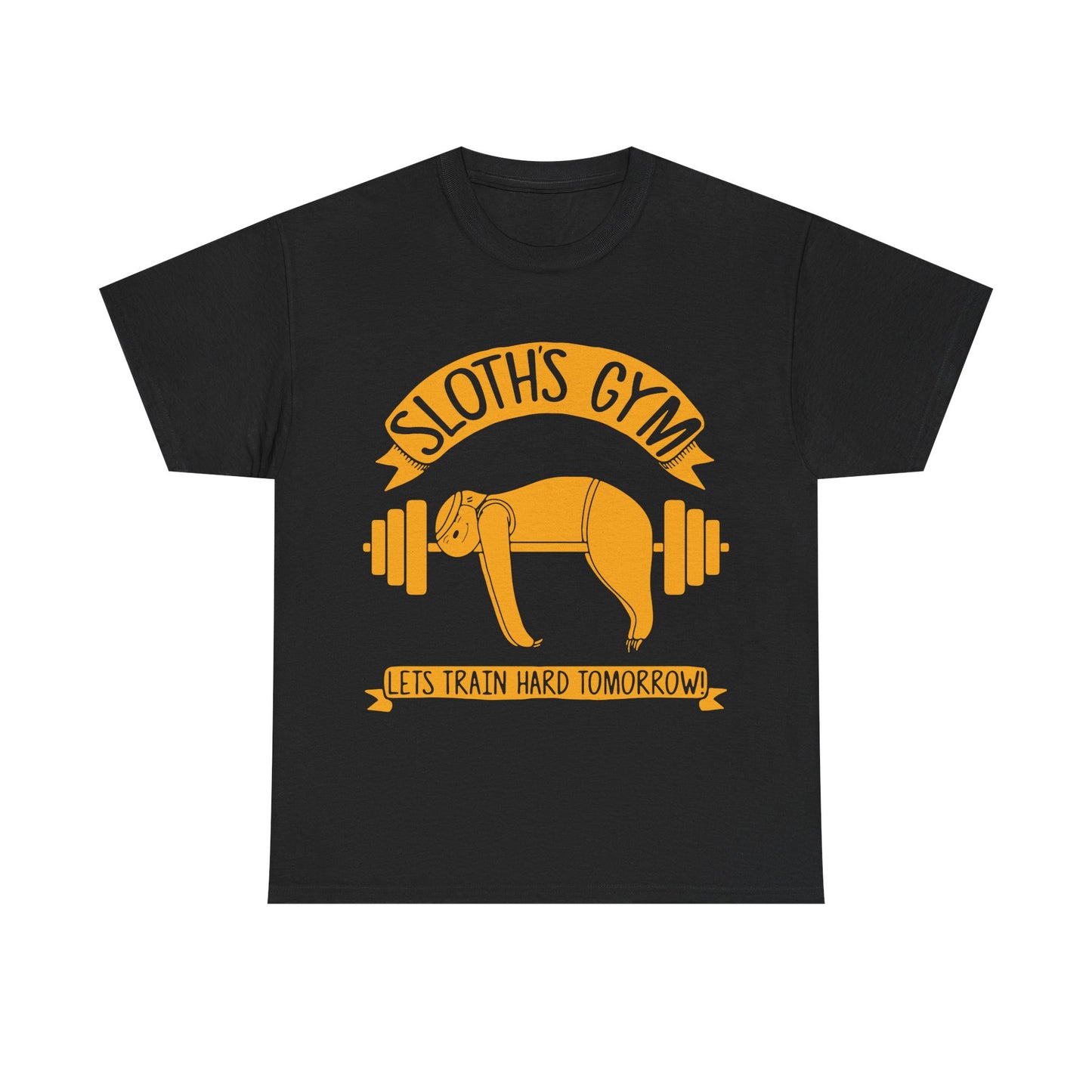 Funny Sloth Gym Tee - Unisex Heavy Cotton Tee for Relaxed Fit & Workout Humor Black