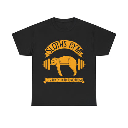 Funny Sloth Gym Tee - Unisex Heavy Cotton Tee for Relaxed Fit & Workout Humor Black