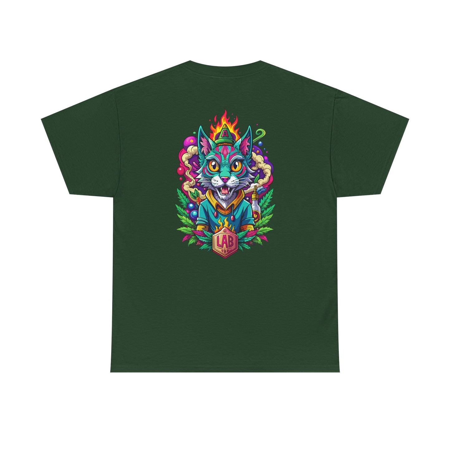Psychedelic Flame Cat Graphic Tee — Colorful Trippy Cat Design