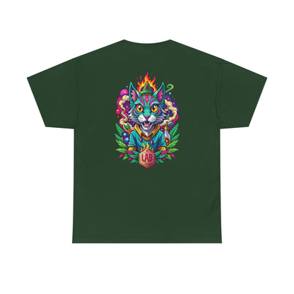 Psychedelic Flame Cat Graphic Tee — Colorful Trippy Cat Design