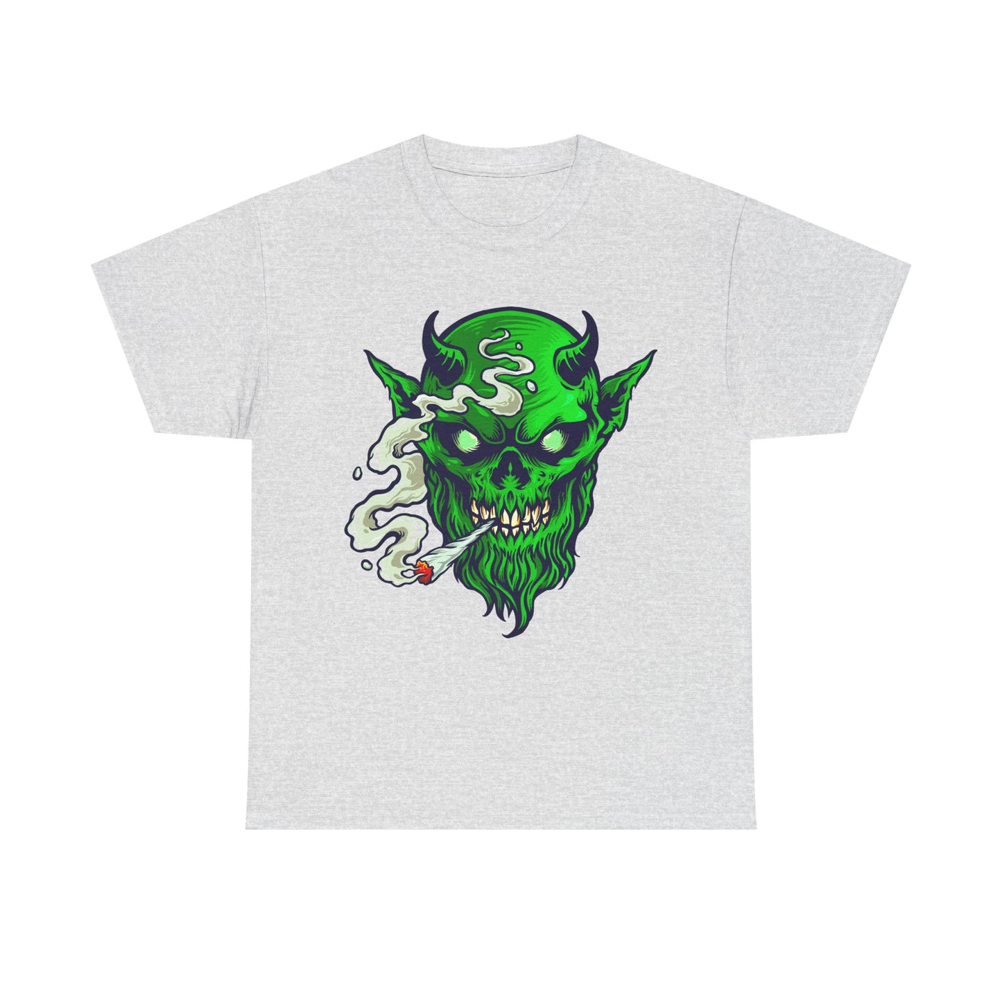Smoking Green Demon Skull T-Shirt — Creepy Stoner Graphic Tee