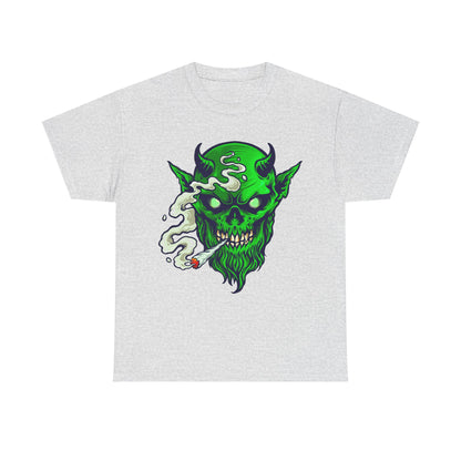 Smoking Green Demon Skull T-Shirt — Creepy Stoner Graphic Tee