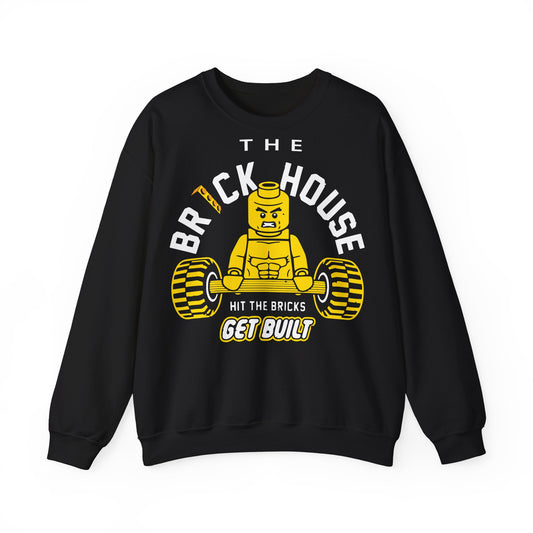 The Brick House Unisex Crewneck Sweatshirt - Fun LEGO Inspired Design for Builders Black