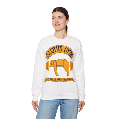 Sloth's Gym Unisex Crewneck Sweatshirt - Let's Train Hard Tomorrow White