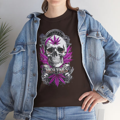 Skull & Purple Cannabis Leaf Tee - "High Times" Graphic T-Shirt