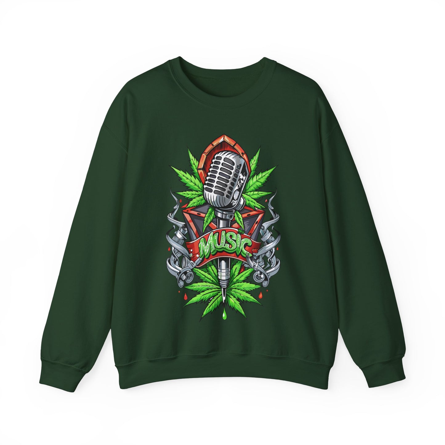 Music Microphone — Retro Mic & Leaf Graphic Sweatshirt