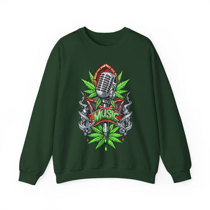Music Microphone — Retro Mic & Leaf Graphic Sweatshirt