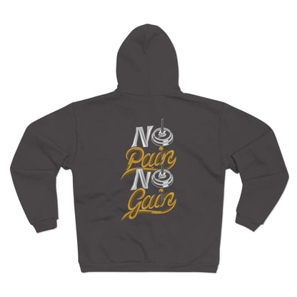 No Pain No Gain Unisex Hooded Zip Sweatshirt - Motivational Gym Wear