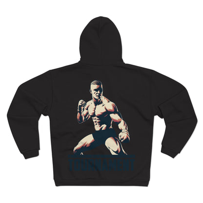 Unisex Hooded Zip Sweatshirt - Motivational Fighter Design for Fitness Enthusiasts