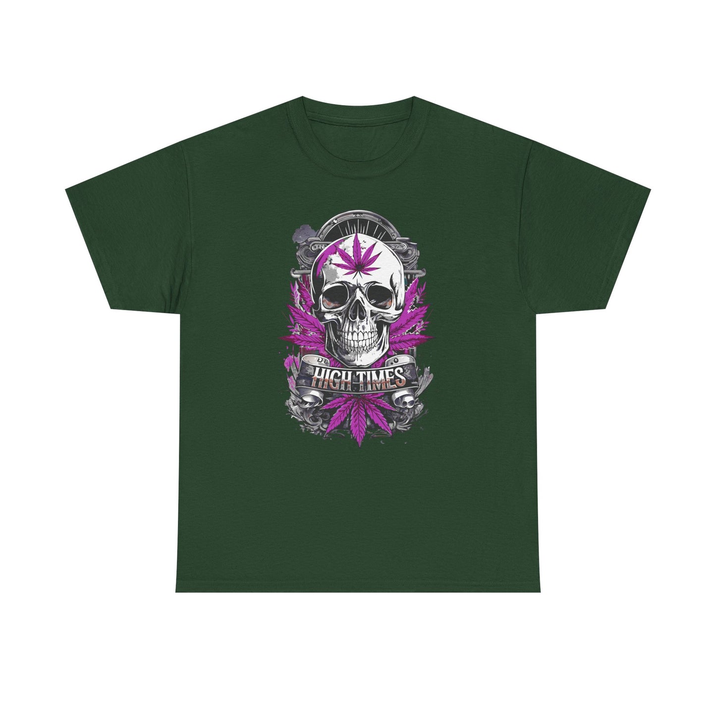 Skull & Purple Cannabis Leaf Tee - "High Times" Graphic T-Shirt