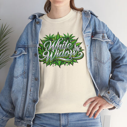 White Widow Graphic Tee — Cannabis Leaf Logo T-Shirt