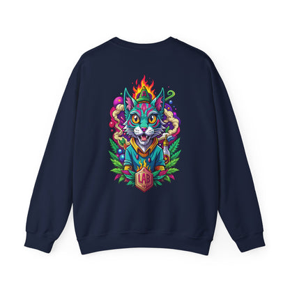 Psychedelic Flame Cat Graphic Sweatshirt — Colorful Trippy Cat Design