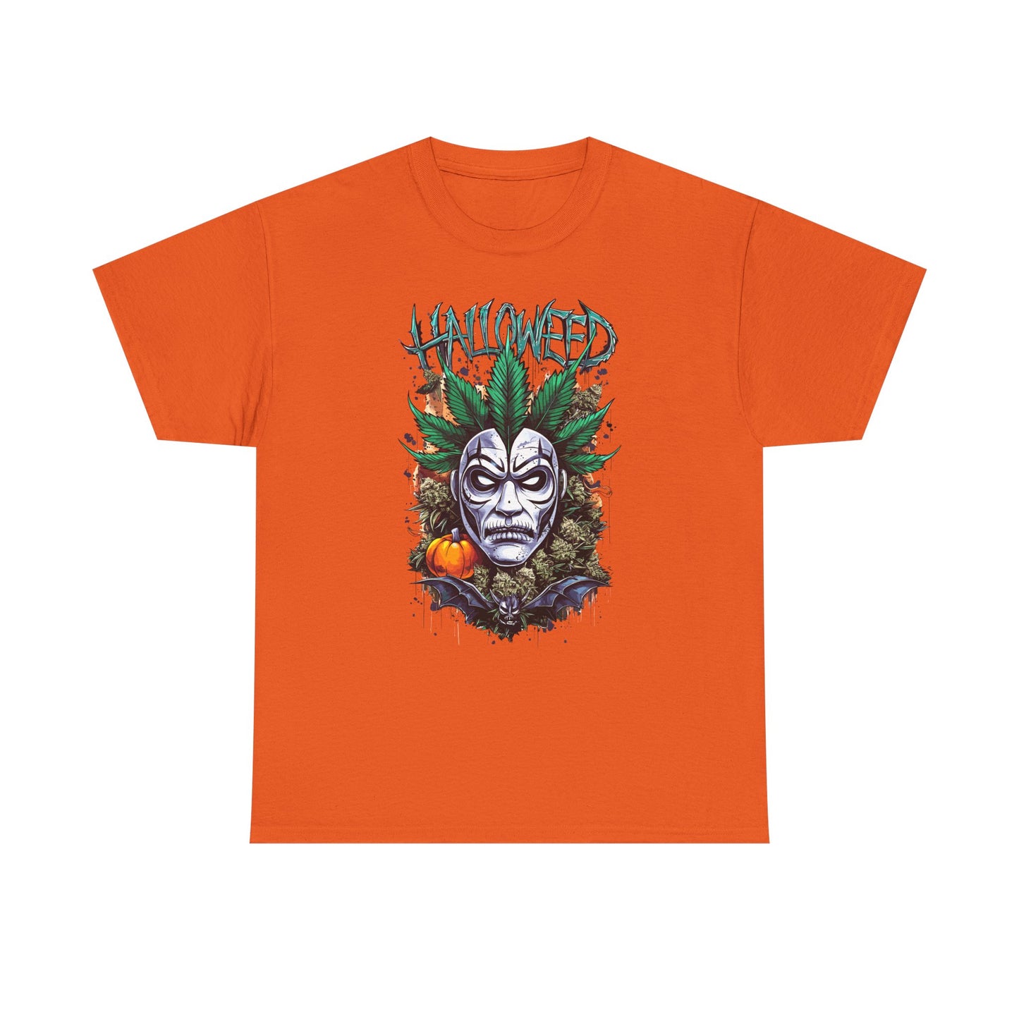 Hallowed Harvest Tee — Halloween Mask & Pumpkin Graphic T-Shirt