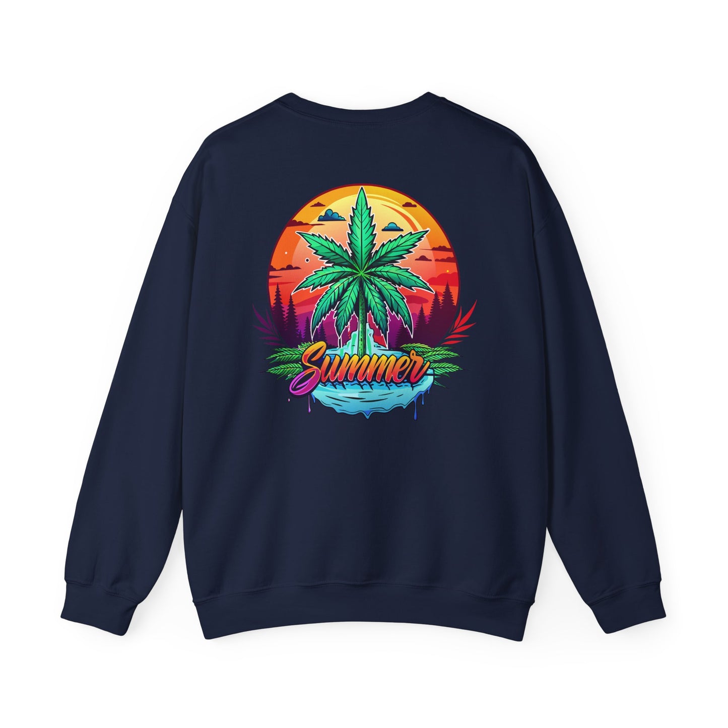 Summer Cannabis Leaf Swaetshirt – Retro Tropical Sunset