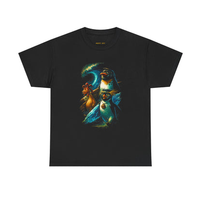 Surfing Penguins Graphic Tee — Retro Ocean Animal Illustration T-Shirt