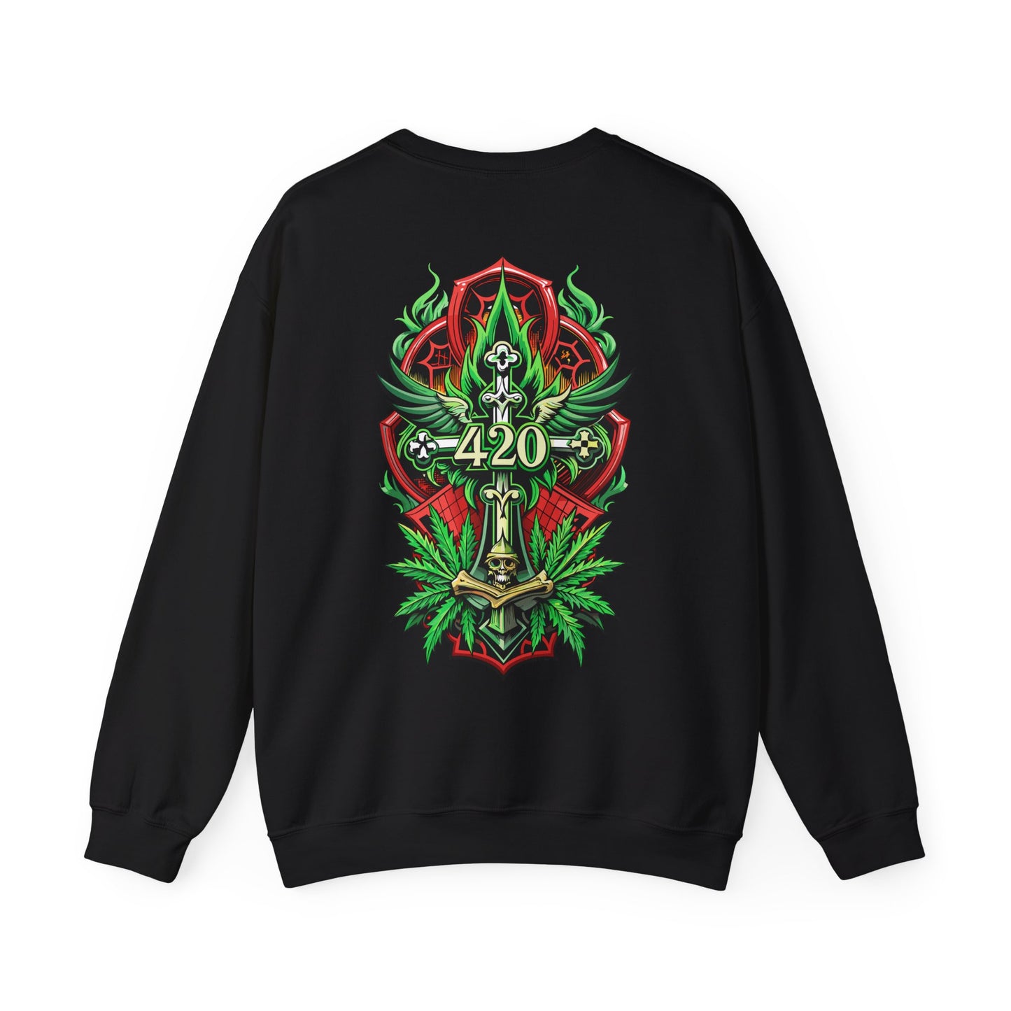 420 Cannabis Shield Sweatshirt – Marijuana Leaf Stoner Graphic