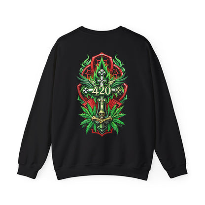 420 Cannabis Shield Sweatshirt – Marijuana Leaf Stoner Graphic