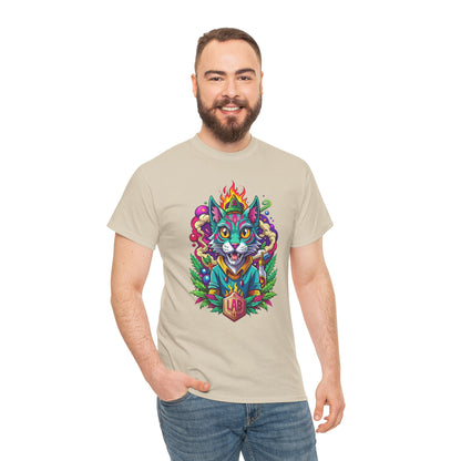 Psychedelic Flame Cat Graphic Tee — Colorful Trippy Cat Design