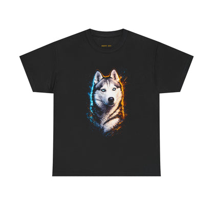 Husky Portrait T‑Shirt — Neon Siberian Husky Graphic Tee
