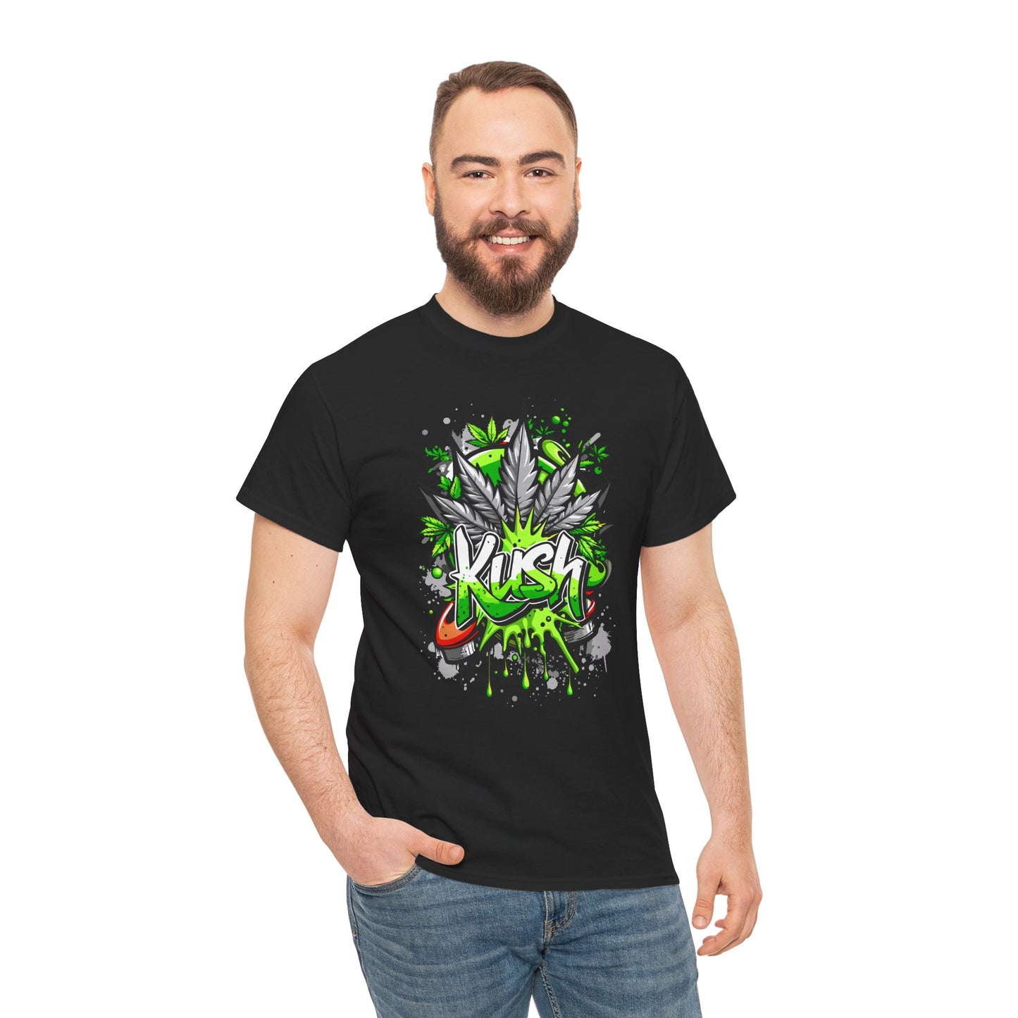 Kush Graffiti T-Shirt — Green Cannabis Leaf Street Art Tee