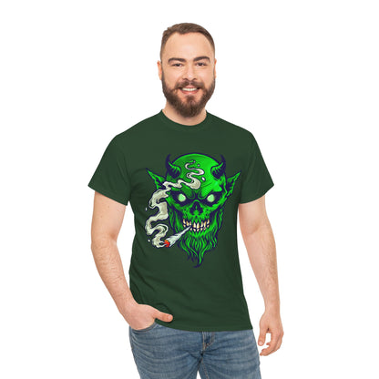 Smoking Green Demon Skull T-Shirt — Creepy Stoner Graphic Tee
