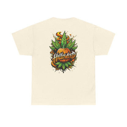 Hallowed Harvest Tee — Halloween Mask & Pumpkin Graphic T-Shirt