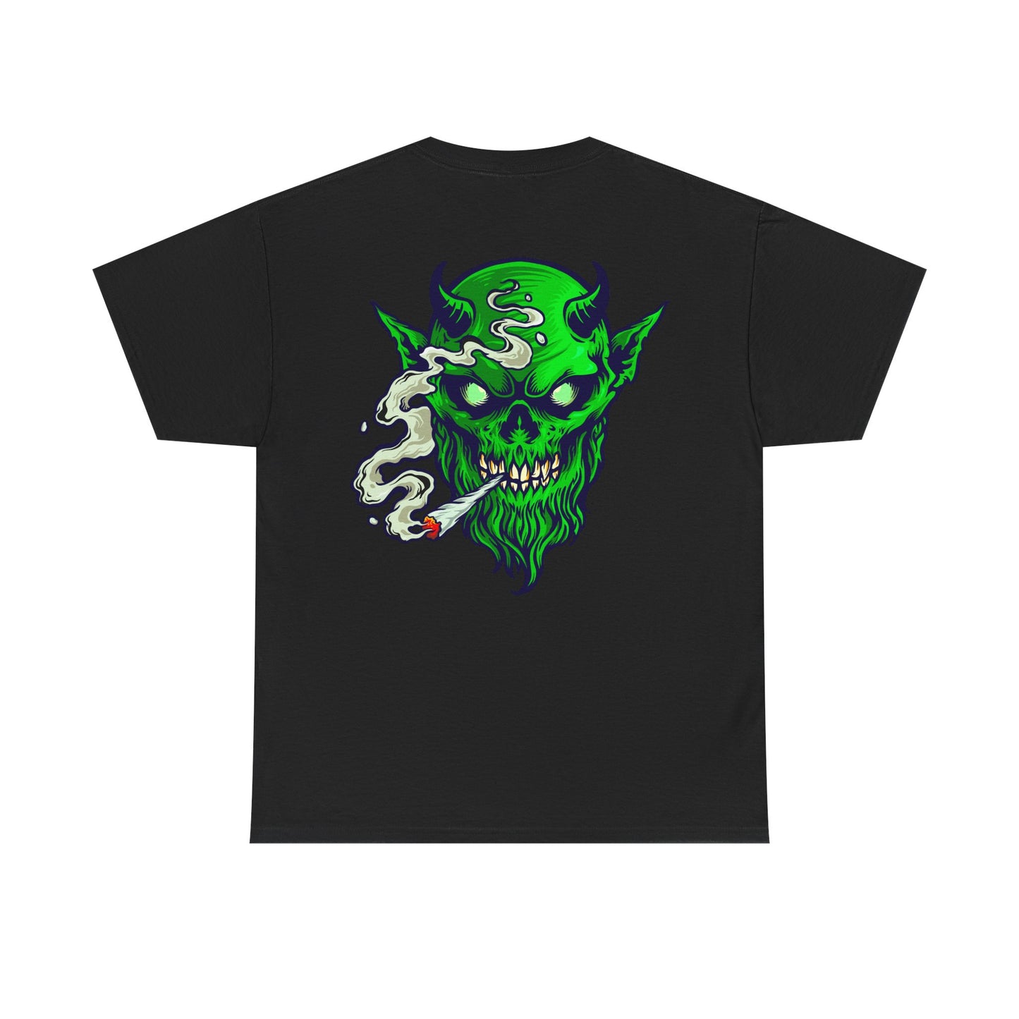 Smoking Green Demon Skull T-Shirt — Creepy Stoner Graphic Tee