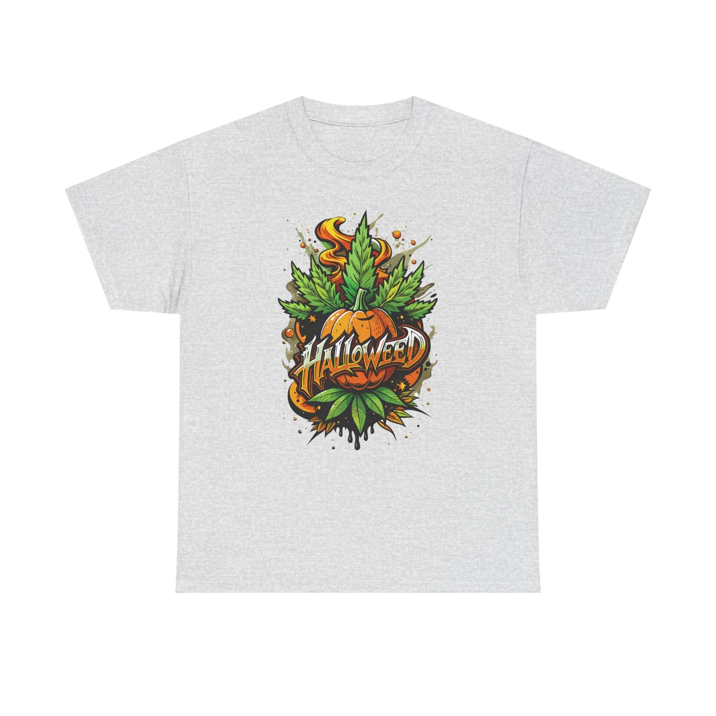 Halloween Pumpkin Graphic Tee — 'Halloween' Pumpkin & Leaves Illustration