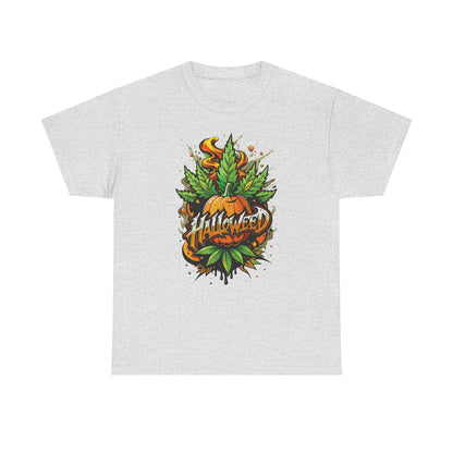 Halloween Pumpkin Graphic Tee — 'Halloween' Pumpkin & Leaves Illustration