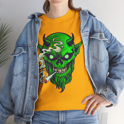 Smoking Green Demon Skull T-Shirt — Creepy Stoner Graphic Tee