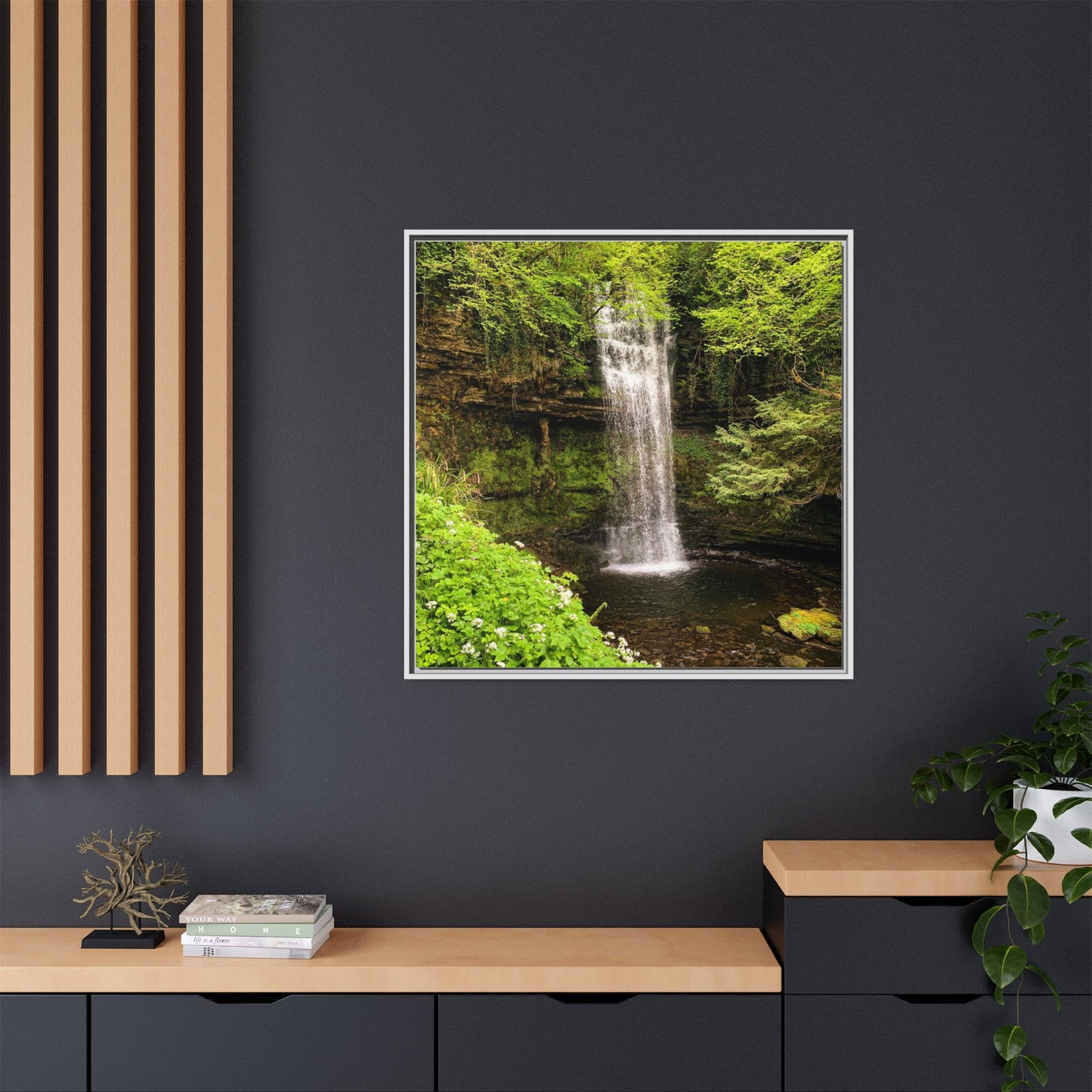 Glacer Waterfall Matte Canvas, Framed (Multi-color)