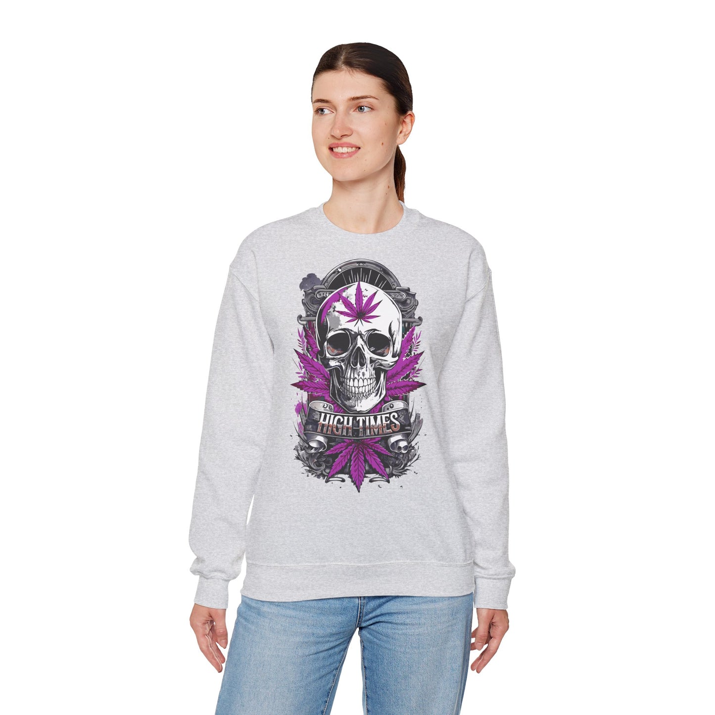 Skull & Purple Cannabis Leaf- "High Times" Graphic Sweatshirt