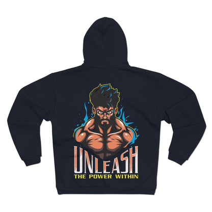 Unisex Hooded Zip Sweatshirt - 'Unleash the Power Within' Graphic Hoodie for Motivation and Inspiration