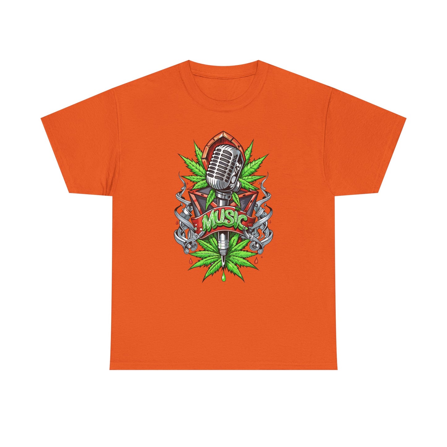 Music Microphone Tee — Retro Mic & Leaf Graphic T-Shirt