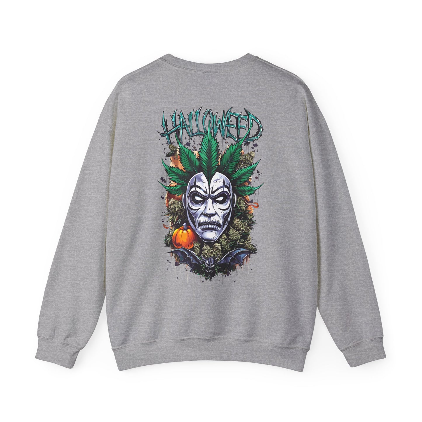 Hallowed Harvest — Halloween Mask & Pumpkin Graphic Sweatshirt