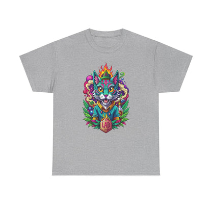 Psychedelic Flame Cat Graphic Tee — Colorful Trippy Cat Design