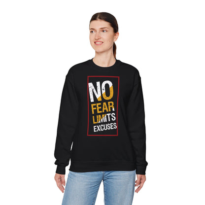 Motivational Crewneck Sweatshirt - "No Fear, No Limits, No Excuses"
