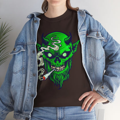 Smoking Green Demon Skull T-Shirt — Creepy Stoner Graphic Tee