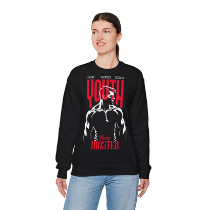 Youth Never Wasted Unisex Heavy Blend™ Crewneck Sweatshirt - Motivational Fitness Apparel
