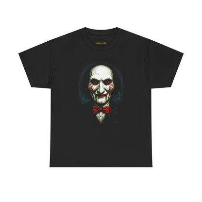 Horror Puppet Mask T-Shirt — Creepy 'Saw' Style Jigsaw Design